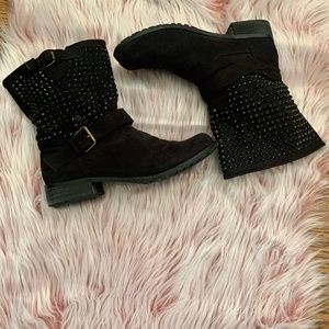 Studded Slouchy Suede Ankle Boots. Size 8.5